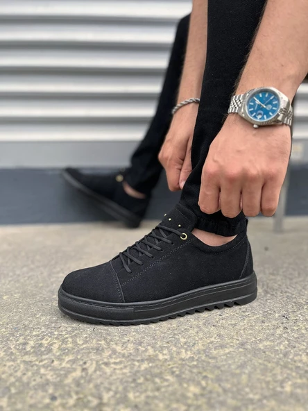 JY152 Cool Bağcıklı Süet Erkek Günlük Spor Klasik Ayakkabı SST - Siyah - Resim 3