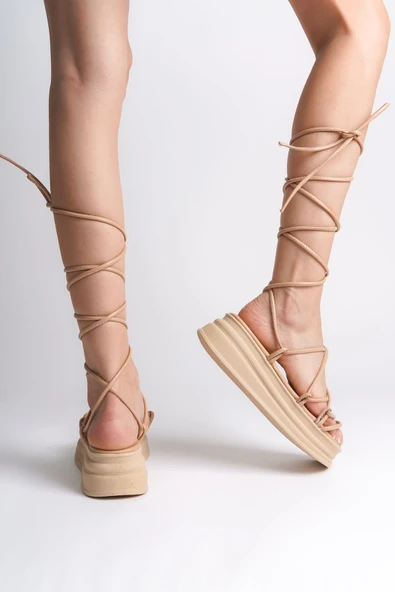 SAMANTHA Bilekten Bağlamalı Ortopedik Taban Kadın Terlik  CTT - Ten - Resim 3