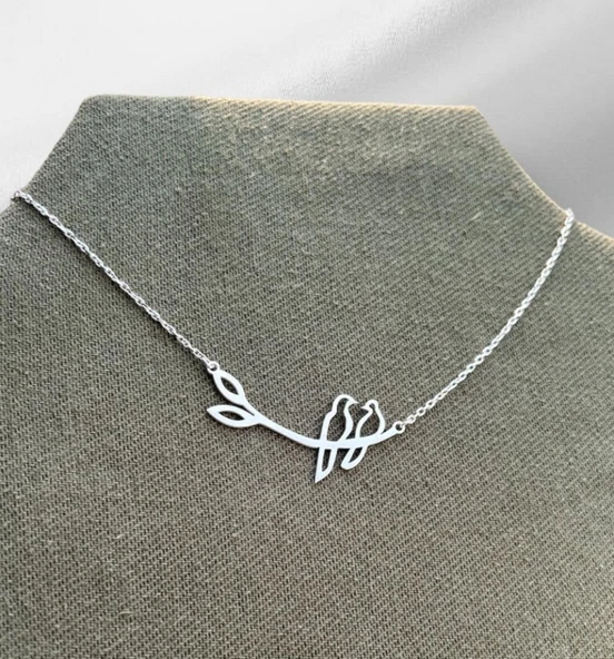 Güvercin ve Dal  Temalı 925 Ayar Gümüş Kolye ürün görseli 1