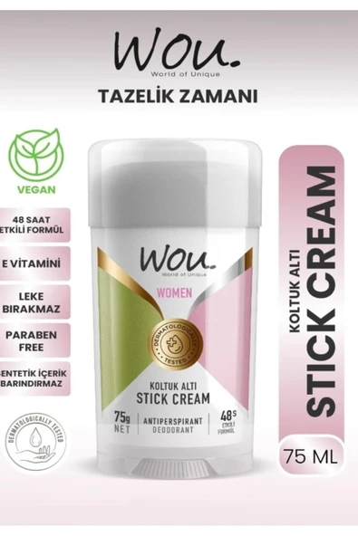 WOU Worl Of Unique Stick Krem, Koltuk Altı Terleme Önleyici 48 Saat Etkin Koruma Vegan, Women ürün görseli