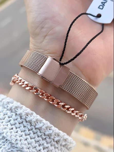 Daniel Klein Çelik Hasır Kordon 2 Yıl Garantili 3Atm Suya Dayanıklı Kadın Kol Saati+Bileklik B141196 - Resim 3