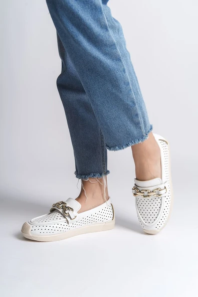 LAYLA Bağcıksız Ortopedik Rahat Taban Kalp Desenli Kadın Babet Ayakkabı  CKT - Beyaz - Resim 2