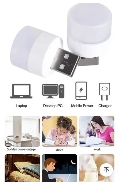 Usb İle Çalışan Taşınabilir Mini Led Işık, Usb Uyumlu Küçük Led Gece Lambası Beyaz 1 Adet - Resim 3