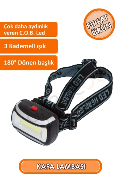 Kaliteli 200 Lümen Led Kafa Lambası, Cob Teknolojili Led, Flaşörlü Kafa Lambası 3 Adet Pil Hediyeli - Resim 3