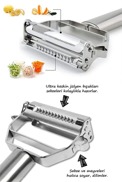 Çok Amaçlı Jülyen Soyucu Meyve Sebze Soyacak Salatalık Kabak Havuç Elma Soyacağı Çift Foksiyonlu - Resim 4