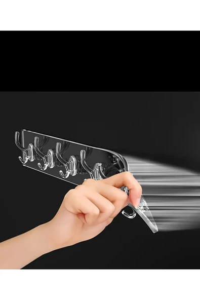 Kendinden Yapışkanlı Güçlü 5 Li Şeffaf Askılık-banyo-mutfak-kapı Arkası - Resim 3