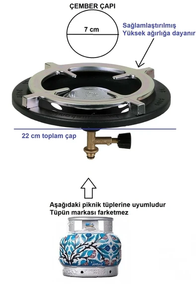 Siyah Beyaz Kamp Ocağı Güçlendirilmiş Tava Koyma Balık Piknik Tüpü Kamp Başlık Renk 7Cm ürün görseli