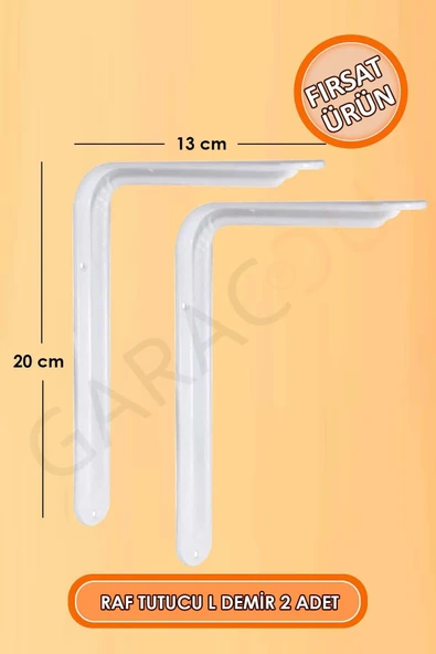 Beyaz Raf Altı Demir Ayak Raf Tutucu L Demir 13x20 cm Duvar Montaj Demir Ayak 2 Adet - Resim 2