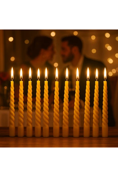 Kıvrımlı 12’li Sarı Şamdan Mum Seti – Dekoratif ve Uzun Ömürlü - Resim 2