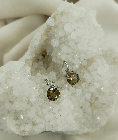 Küpe Zultanit Yuvarlak 925 Ayar Gümüş Renk Değiştiren Sultanit Sallanır Küpe - Resim 4