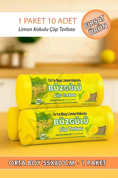 Limon Kokulu Büzgülü Çöp Torbası 10'lu 1 Paket - Orta Boy 55x60 Cm ürün görseli