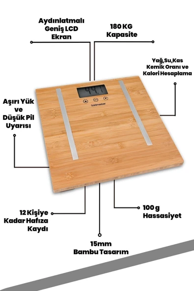 GoldMaster Gm-7189 Bioslim Bambu Vücut Analiz Baskülü - Resim 5