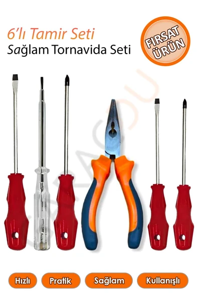Tornavida Seti 6'lı Kaliteli Tamir Seti Yıldız Tornavida Düz Tornavida Karga Burun Kontrol Kalemi ürün görseli