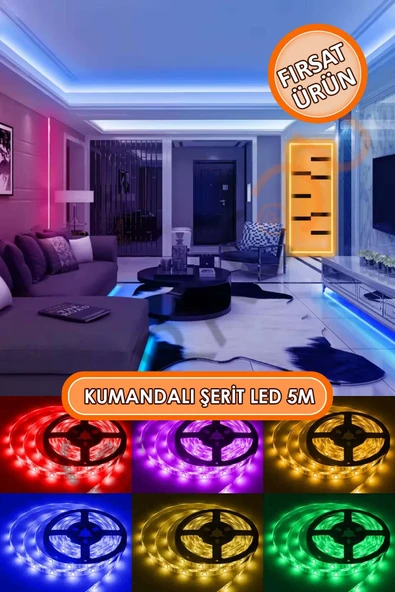Kumandalı 5 Metre Şerit Led İç ve Dış Mekan İçin Yapışkanlı Aydınlatma Led - Resim 2