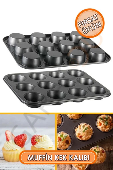 Metal Yapışmaz 12'li Muffin Kek Kalıbı Cupcake Kalıbı - Dayanıklı ve Çok Amaçlı Fırın Kalıbı ürün görseli