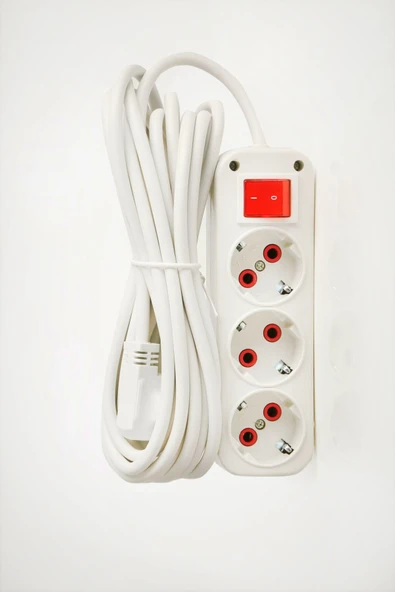 Grup 3'lü Ara Kablo Anahtarlı Topraklı Üçlü Priz (3 METRE) ürün görseli