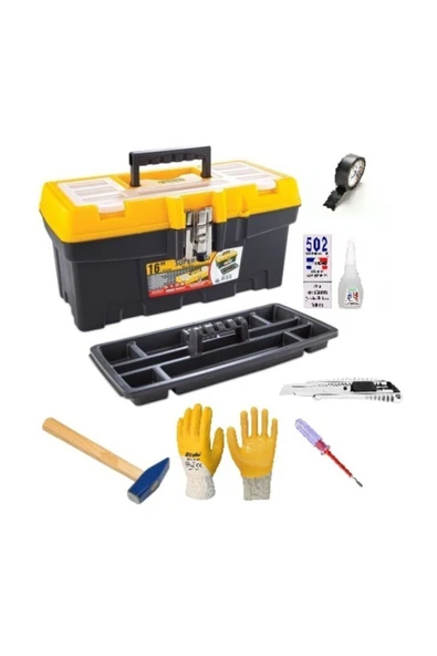Hobi Seti Tamir Takımı 16'' Takım Çantası-eldiven-falçata-çekiç-502-tornavida-elektrik Bandı ürün görseli