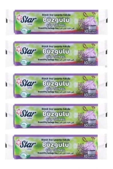 Büzgülü Büyük Boy Çöp Torbası 5 Paket Lavanta Kokulu 65x70 cm ürün görseli