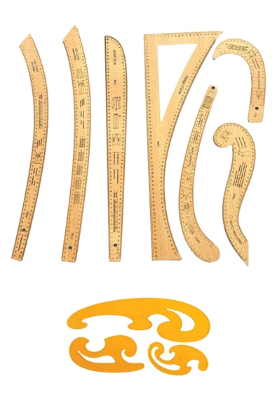 Kayın Renk Fransız 7 Parça Modelist Kalıp Çizim Seti  Gönye & Pistole  Pantolon, Ceket, Etek, Yaka ürün görseli 1