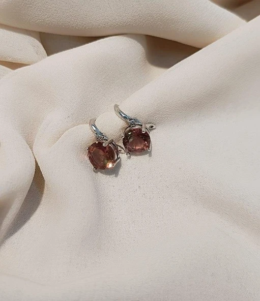 Küpe Zultanit Yuvarlak 925 Ayar Gümüş Renk Değiştiren Sultanit Sallanır Küpe - Resim 2