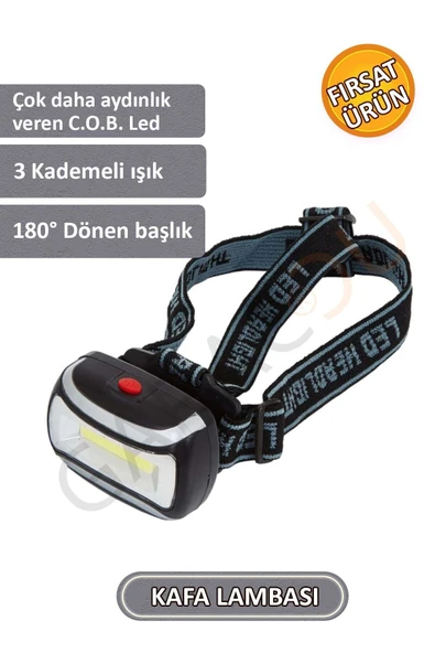 Kaliteli 200 Lümen Led Kafa Lambası, Cob Teknolojili Led, Flaşörlü Kafa Lambası 3 Adet Pil Hediyeli - Resim 4