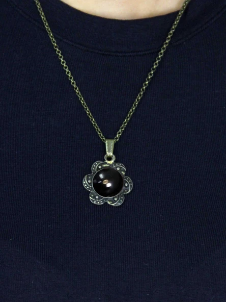 Doğal Taş Oniks Doğal Taşlı Desenli Otantik Kadın Kolye 45 Cm Zincirli euk18o - Resim 3