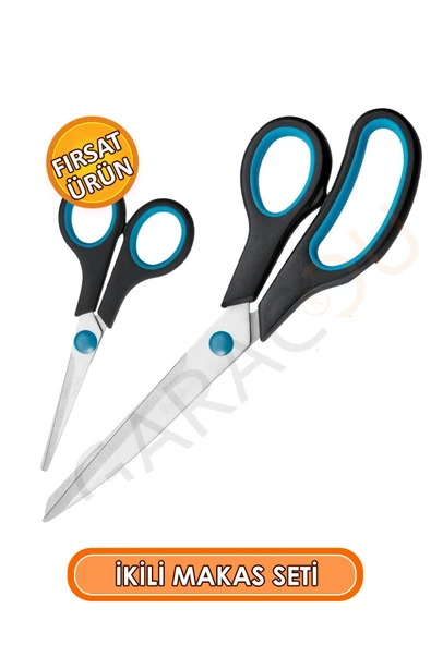 Paslanmaz Çelik Terzi Makası 2'li Set Büyük 21.5 Cm Küçük 14 Cm Okul, Terzi, Mutfak Makası ürün görseli