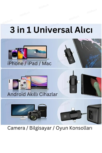 2 Adet F11 Profesyonel Kablosuz Yaka Mikrofonu 3in1 Mikrofon Type-C/Lightning/Jack - Resim 2