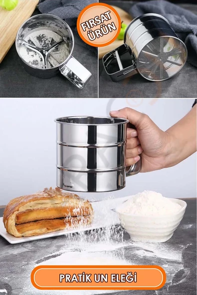 Paslanmaz Çelik Pratik Un ve Şeker Eleği Çok Amaçlı Metal Tetikli Elek ürün görseli