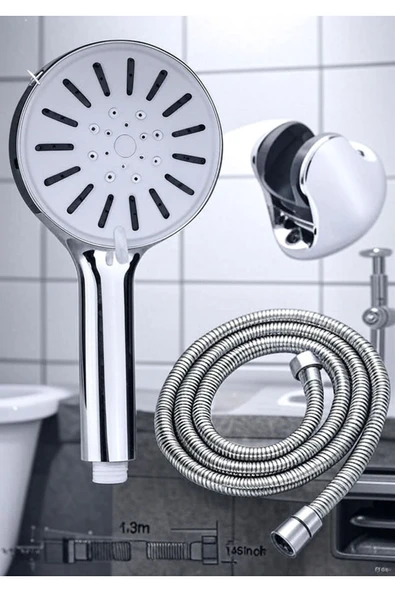 Dayanıklı Lüks 5 Fonksiyonlu Duş Başlığı Mafsal Ve 150cm Güçlü hortum Duş Seti ürün görseli