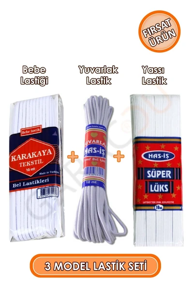 Toplam 30 Metre Bel Paça Etek Lastik Seti 10 Mt Bebe 10 Mt Yuvarlak 10 Mt Yassı Bel Paça Lastiği - Resim 2