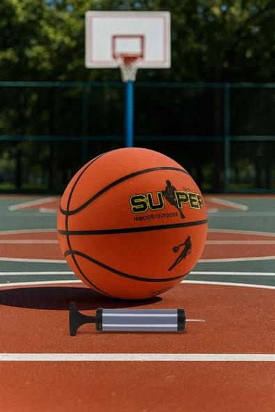 Dayanıklı Malzeme Yüksek Kalite Basketbol Topu + Kolay Kullanımlı Şişirme Pompası ürün görseli