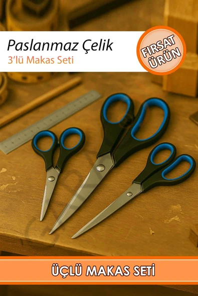 Paslanmaz Çelikten Üçlü Makas Seti ürün görseli