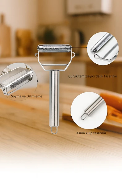 Çok Amaçlı Jülyen Soyucu Meyve Sebze Soyacak Salatalık Kabak Havuç Elma Soyacağı Çift Foksiyonlu - Resim 3