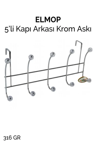 5'li Krom Kapı Arkası Askı ürün görseli