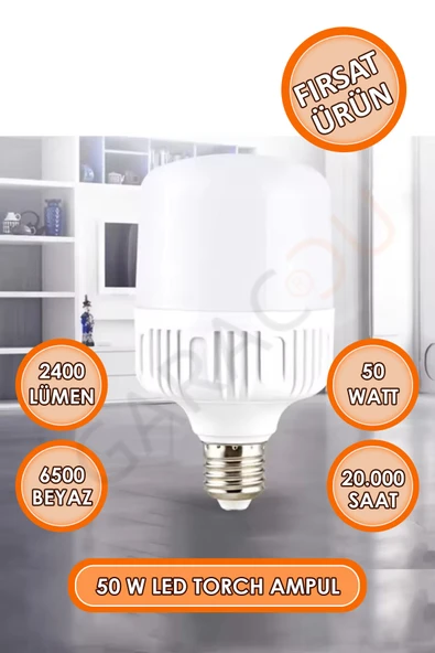50 Watt Torch Led Büyük Boy Ampul Beyaz Işık Tasarruflu Ampül E27 Normal Duy 1 Adet - Resim 2