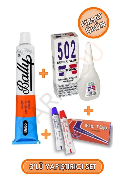 Fırsat Üçlü Yapıştırıcı Set, Bali 502 Japon Yapıştırıcı Iran Plastik Çelik Yapıştırıcı ürün görseli