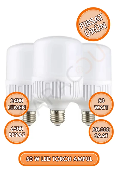 50 Watt Torch Led Büyük Boy Ampul Beyaz Işık Tasarruflu Ampül E27 Normal Duy 1 Adet - Resim 3