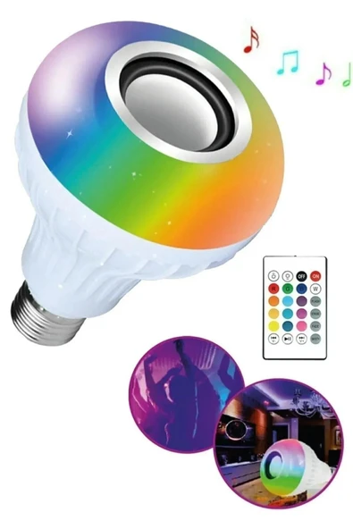 Bluetooth Hoparlörlü, RGB LED Işıklı Lamba, Uzaktan Kumandalı Müzik Çalar Ampul, Renkli Aydınlatma - Resim 2