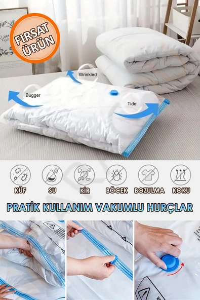 Kalın Vakumlu Hurç Yorgan Hurcu Valiz Düzenleyici Gardırop Düzenleyici Vakumlu Poşet 80x100 cm - Resim 2