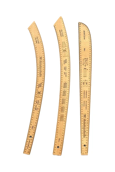 Kayın Renk Fransız 7 Parça Modelist Kalıp Çizim Seti  Gönye & Pistole  Pantolon, Ceket, Etek, Yaka - Resim 2