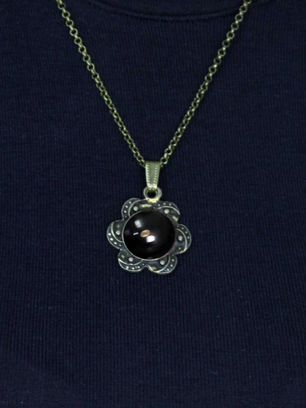 Doğal Taş Oniks Doğal Taşlı Desenli Otantik Kadın Kolye 45 Cm Zincirli euk18o - Resim 2