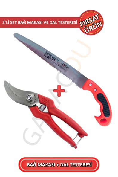 1. Sınıf Çelik Kaliteli Bağ Budama Makası Ve Profesyonel 30 Cm Dal Budama Testeresi 2'li Set ürün görseli