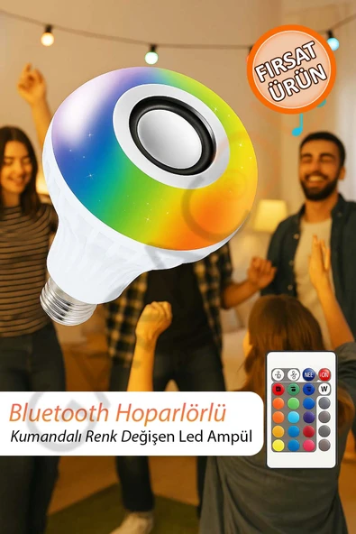 Bluetooth Hoparlörlü, RGB LED Işıklı Lamba, Uzaktan Kumandalı Müzik Çalar Ampul, Renkli Aydınlatma ürün görseli