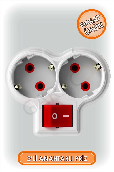 2'li Kaliteli Anahtarlı Topraklı Kablosuz Golyat Priz Çoğaltıcı 1 Adet, Anahtarlı İkili Piriz ürün görseli