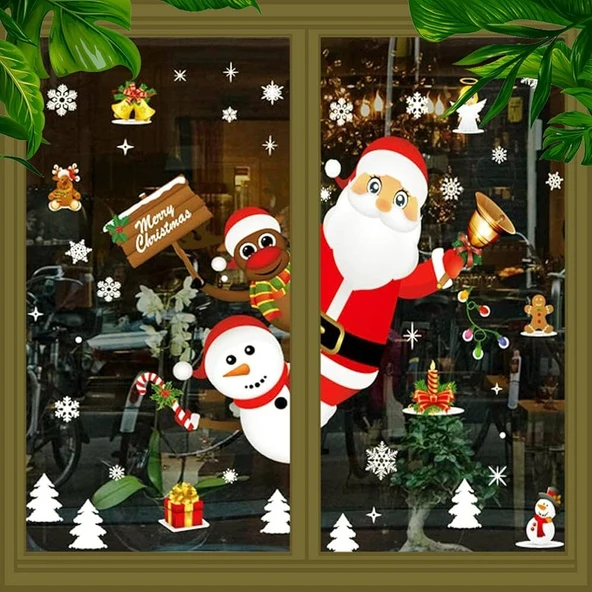 Yılbaşı Elektrostatik Sticker 3 Lü Sarkan Noel Baba Model Renkli 70x50 cm ürün görseli