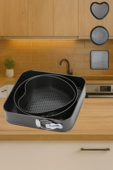 Yüksek Kalite Karbon Çelik 3 Parça 22-24-26cm Kalp Yuvarlak Kare kek pasta kalıbı paslanmaz - Resim 2