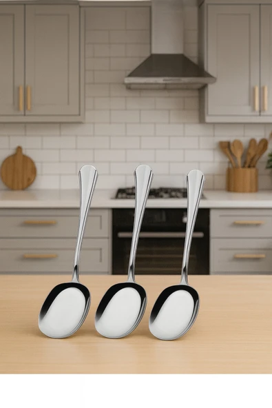 Yüksek Kalite 3 Adet Çelik Servis Kaşık 21 Cm ürün görseli