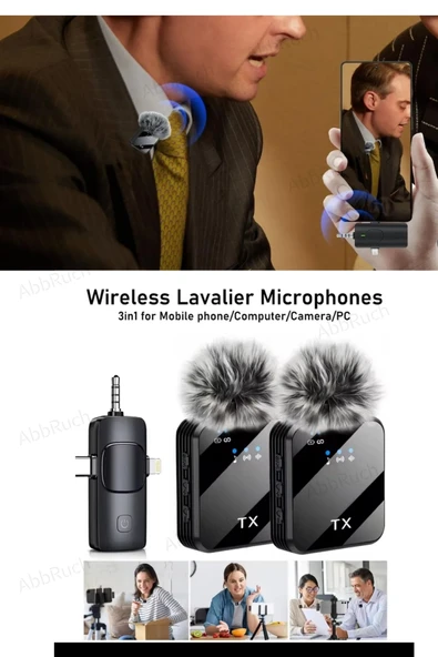 2 Adet F11 Profesyonel Kablosuz Yaka Mikrofonu 3in1 Mikrofon Type-C/Lightning/Jack - Resim 3