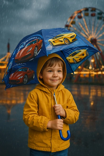 Bardaklı Yüksek Kalite Uzun Ömürlü Karışık Figür Çocuk Şemsiye Erkek 8 Tel - Resim 2